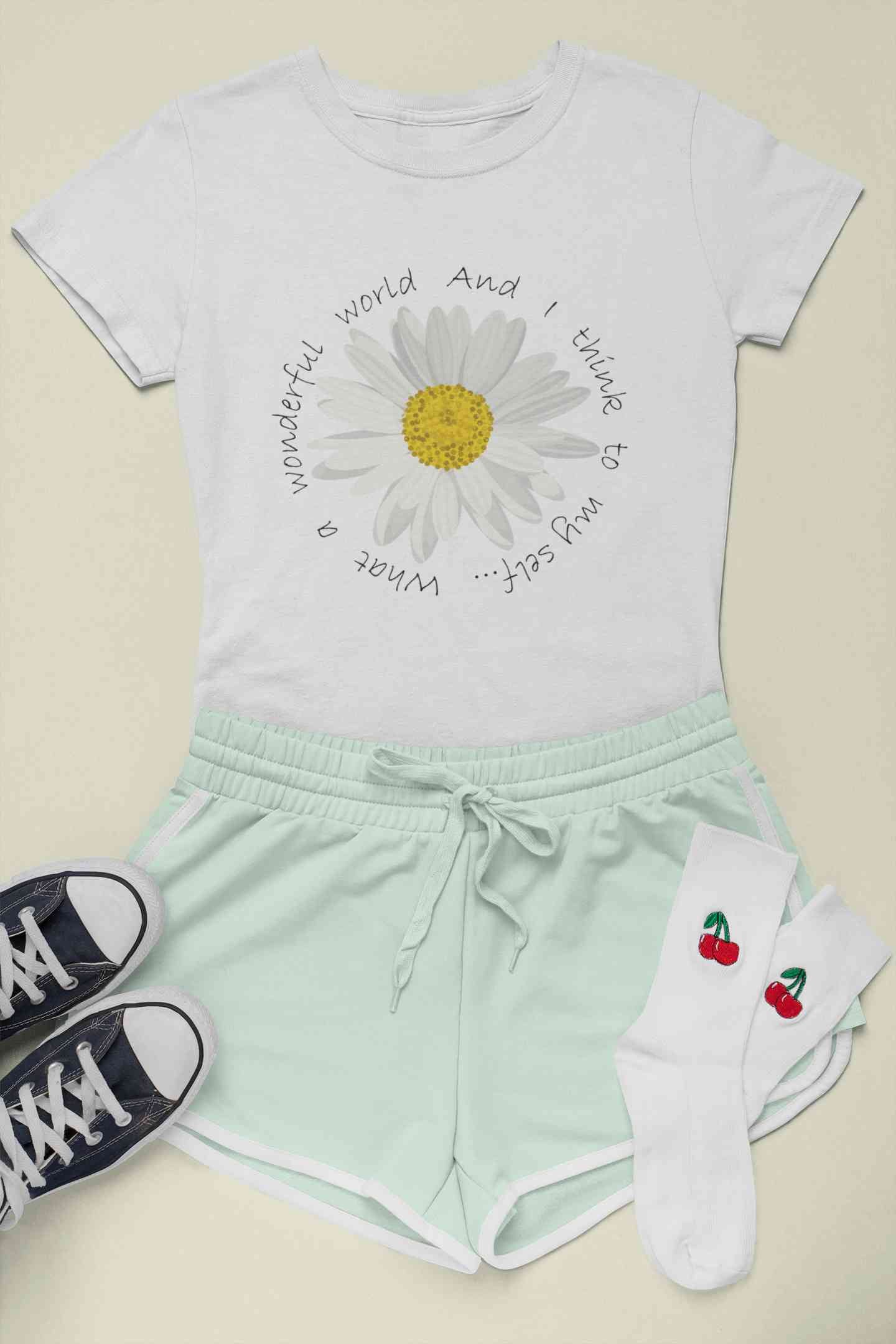 Wonderful World And I Think To My Self What A Slogan Women Half Sleeves T-shirt- FunkyTeesClub