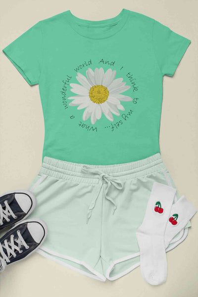 Wonderful World And I Think To My Self What A Slogan Women Half Sleeves T-shirt- FunkyTeesClub