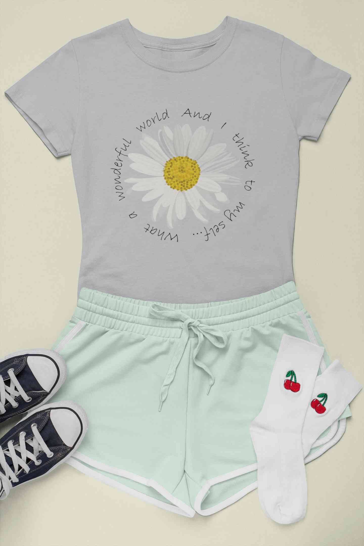 Wonderful World And I Think To My Self What A Slogan Women Half Sleeves T-shirt- FunkyTeesClub