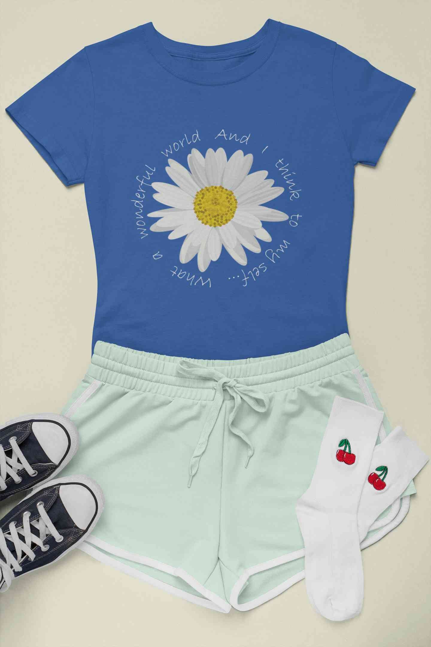 Wonderful World And I Think To My Self What A Slogan Women Half Sleeves T-shirt- FunkyTeesClub