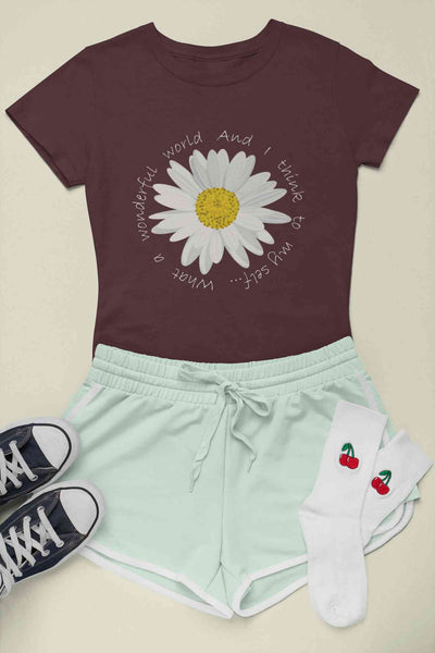 Wonderful World And I Think To My Self What A Slogan Women Half Sleeves T-shirt- FunkyTeesClub