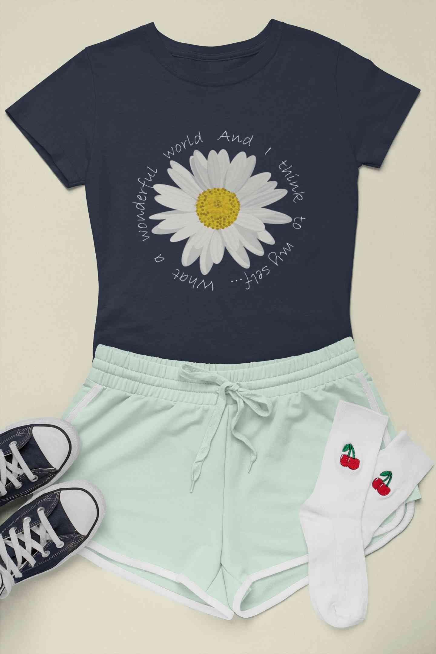 Wonderful World And I Think To My Self What A Slogan Women Half Sleeves T-shirt- FunkyTeesClub