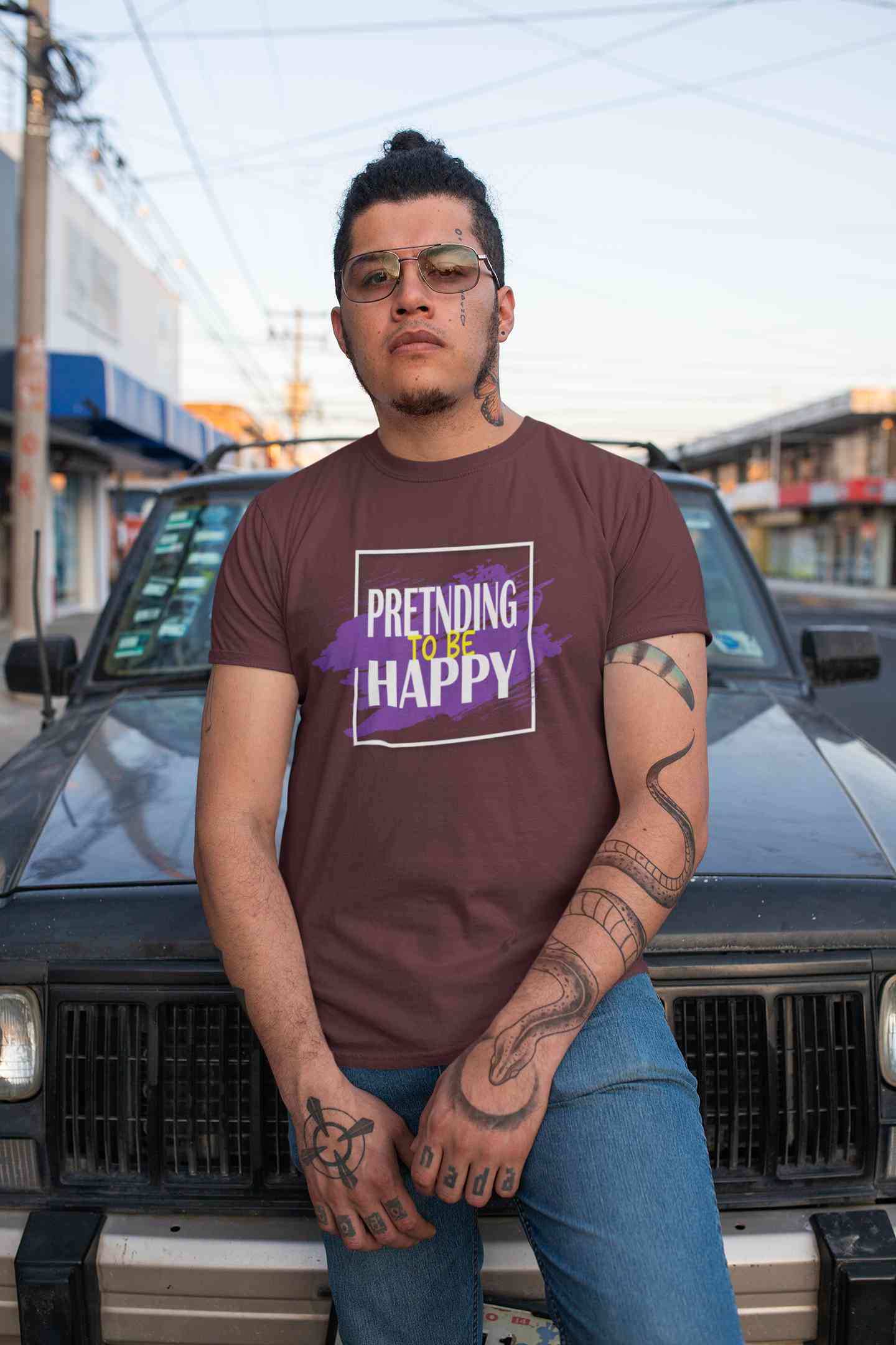 Pretending To Be Happy Mens Half Sleeves T-shirt- FunkyTeesClub