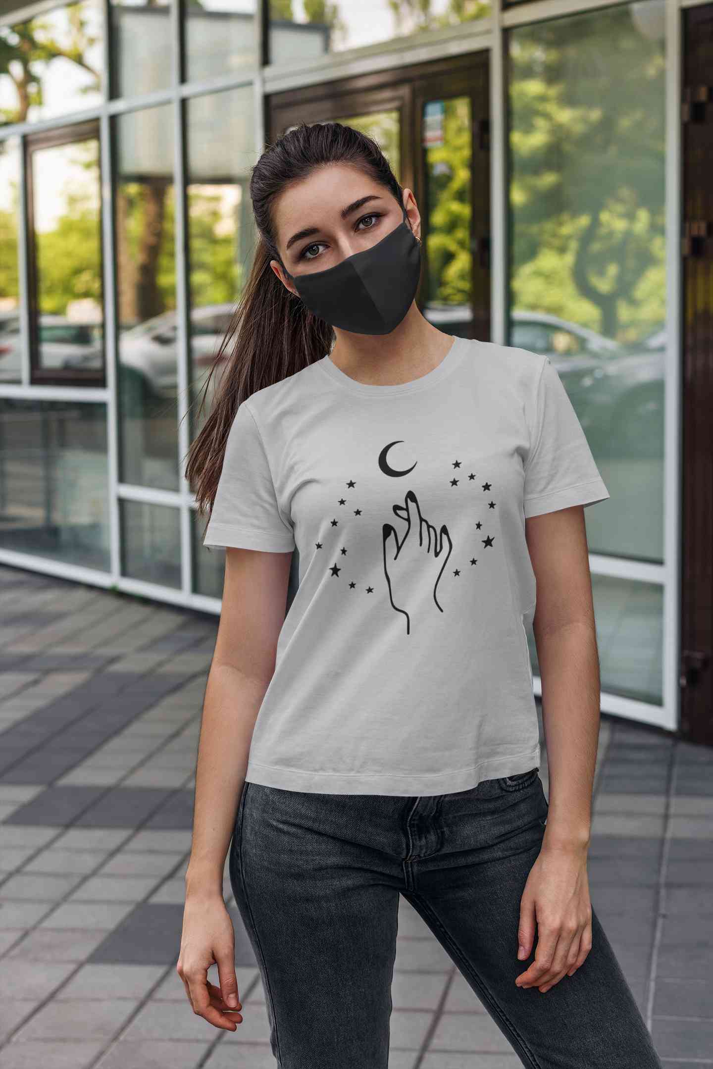 Moon And Hand Print Women Half Sleeves T-shirt- FunkyTeesClub