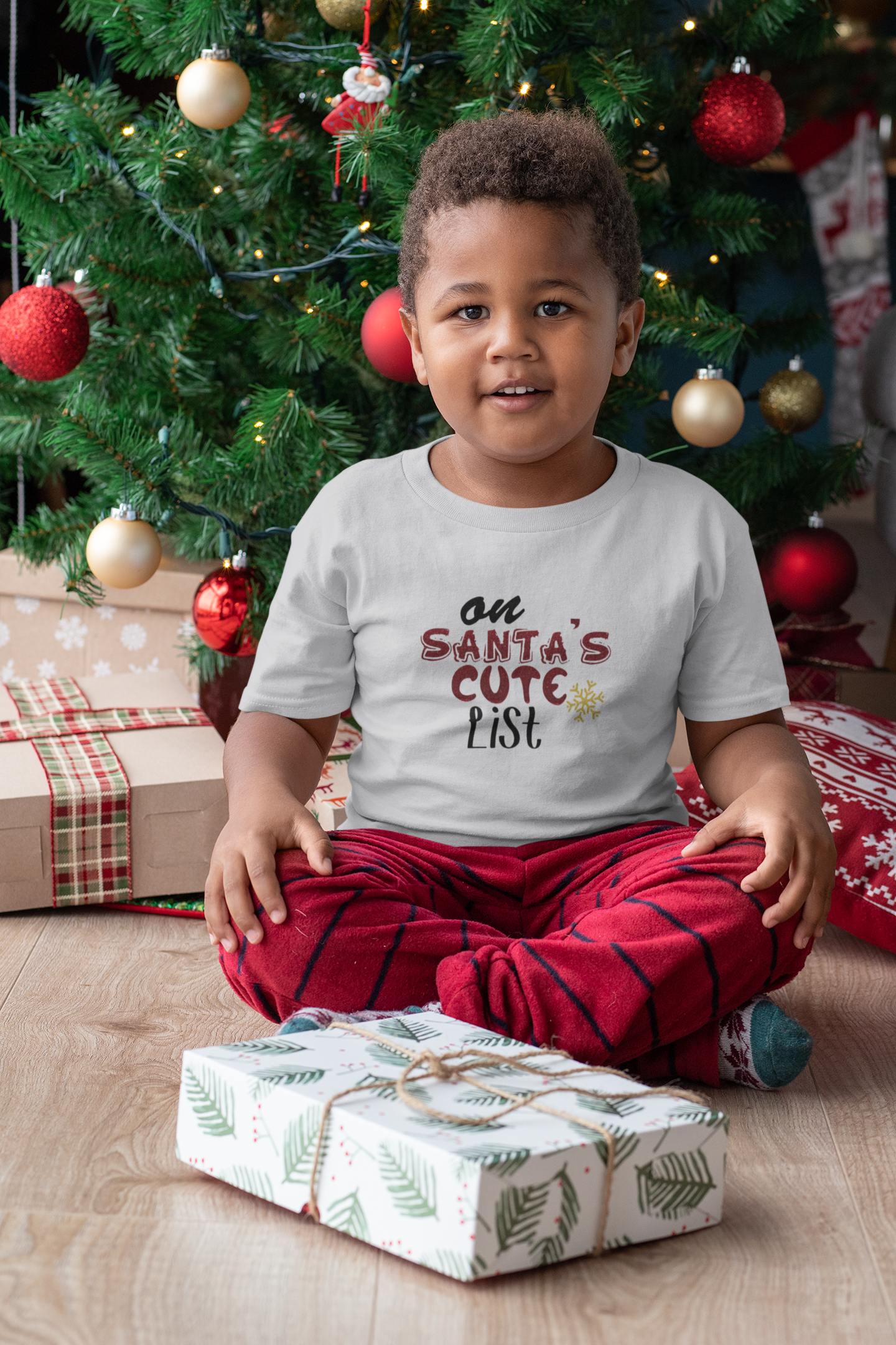 On Santa Cute List Christmas Half Sleeves T-Shirt for Boy-FunkyTeesClub