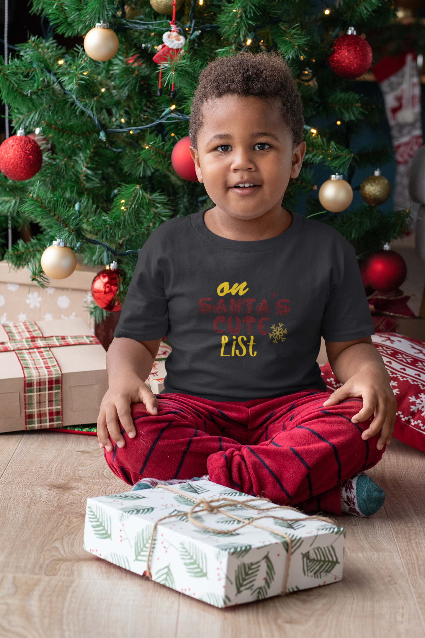 On Santa Cute List Christmas Half Sleeves T-Shirt for Boy-FunkyTeesClub