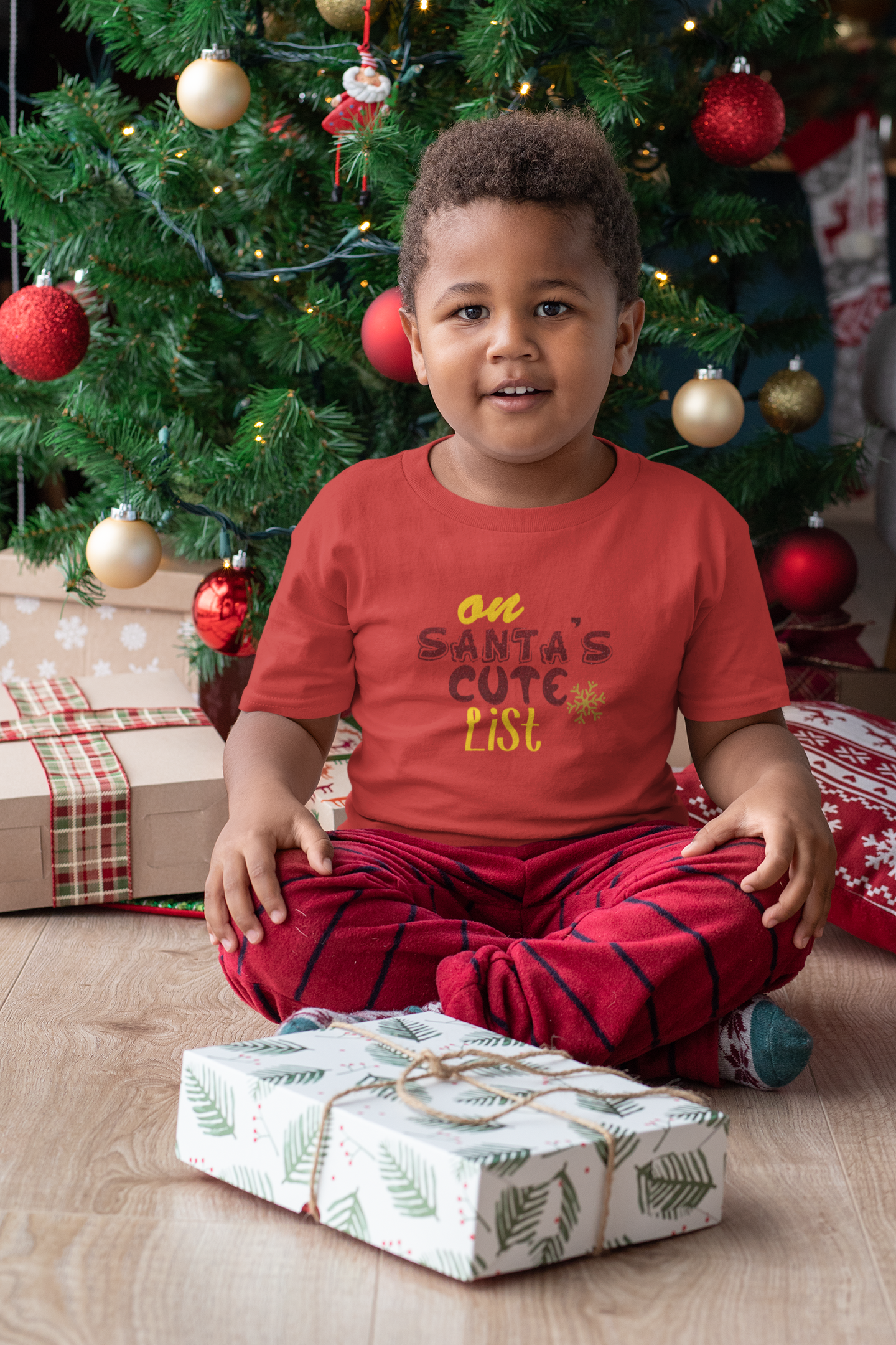 On Santa Cute List Christmas Half Sleeves T-Shirt for Boy-FunkyTeesClub