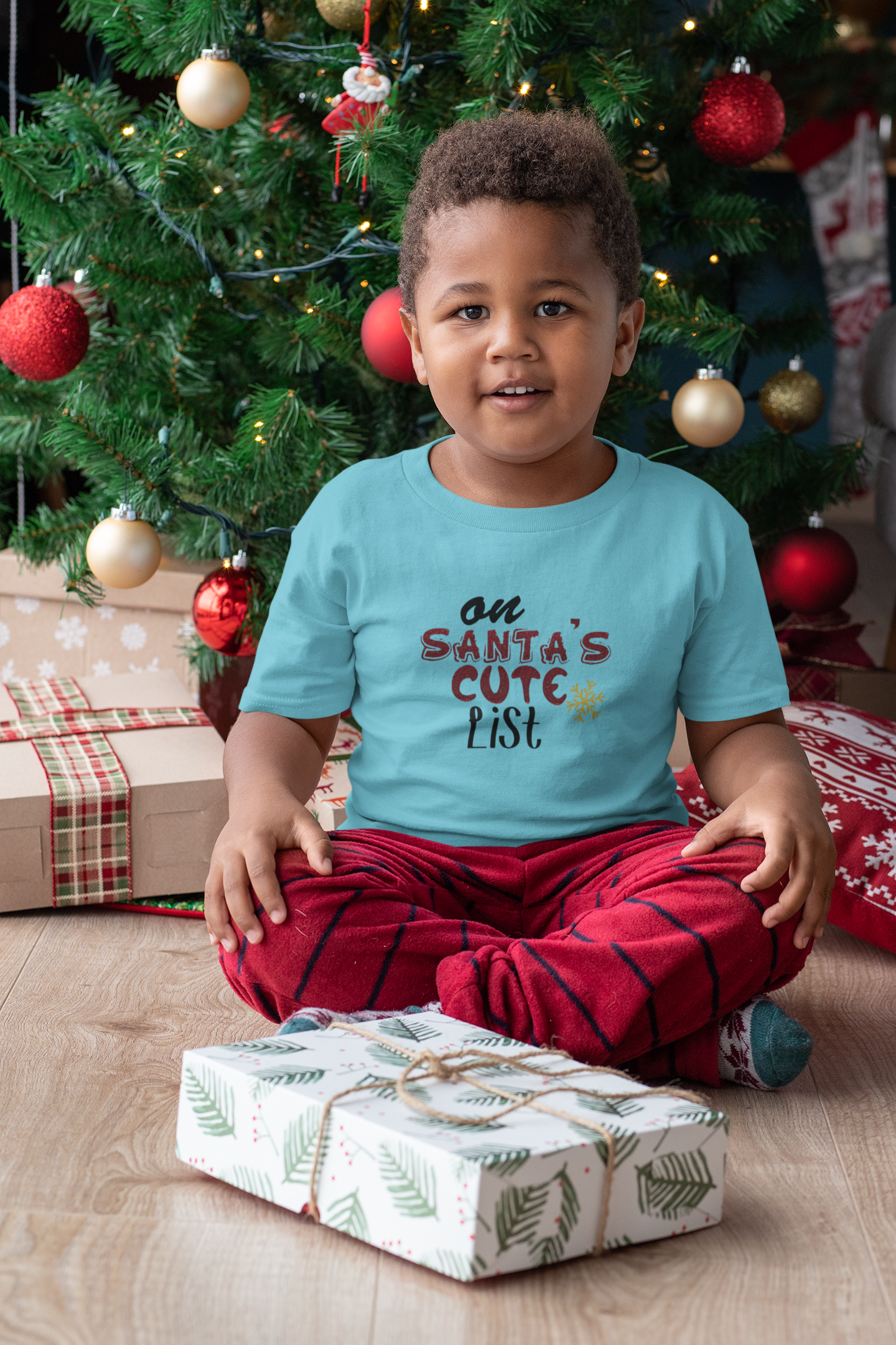 On Santa Cute List Christmas Half Sleeves T-Shirt for Boy-FunkyTeesClub