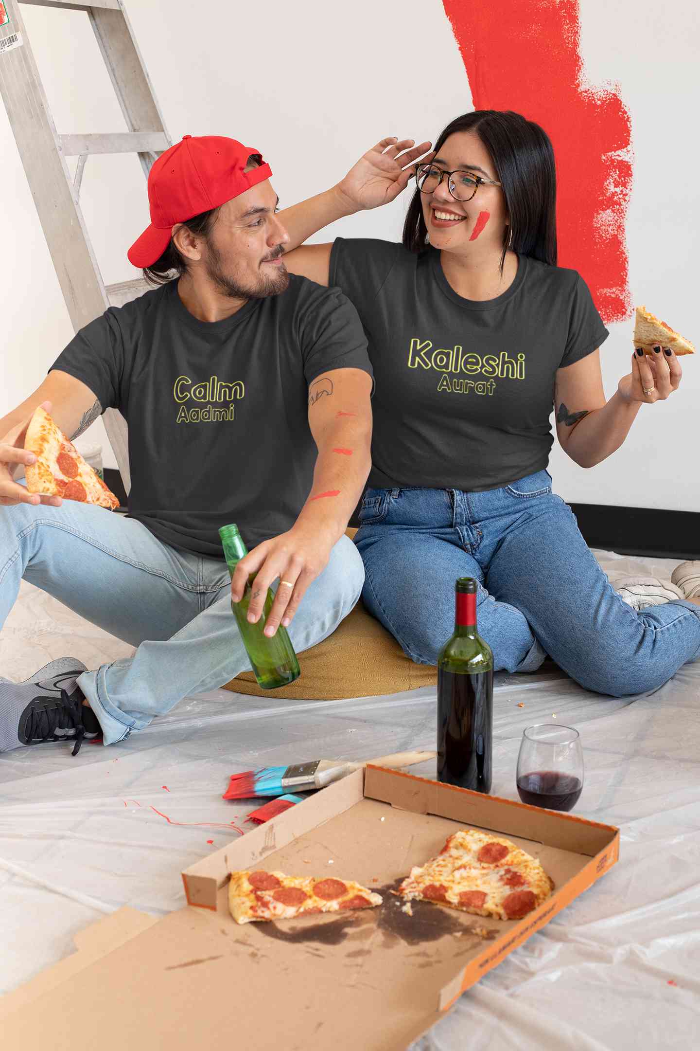 Calm Aadmi Kaleshi Aurat Lovey Dovey Couple Half Sleeves T-Shirts -FunkyTeesClub