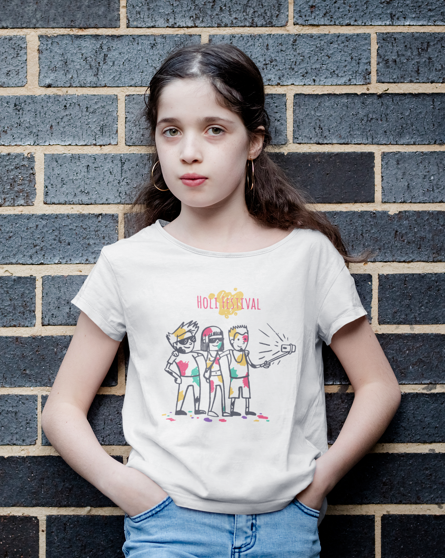 Friends Selfie Holi Half Sleeves T-Shirt For Girls -FunkyTeesClub