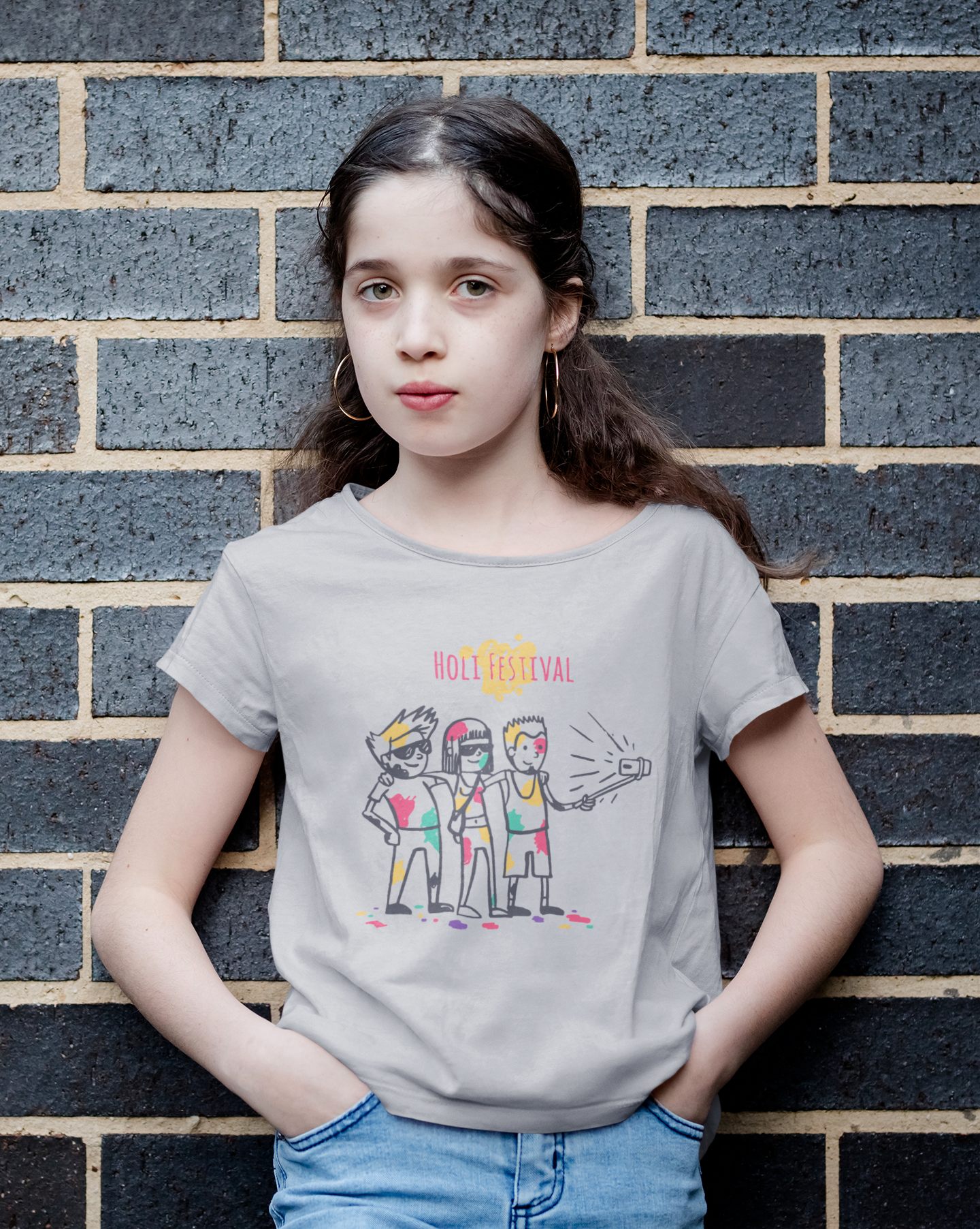 Friends Selfie Holi Half Sleeves T-Shirt For Girls -FunkyTeesClub