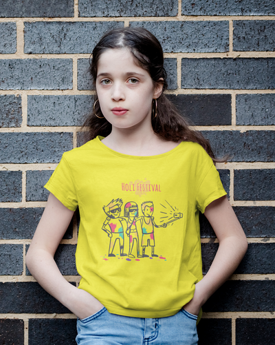 Friends Selfie Holi Half Sleeves T-Shirt For Girls -FunkyTeesClub