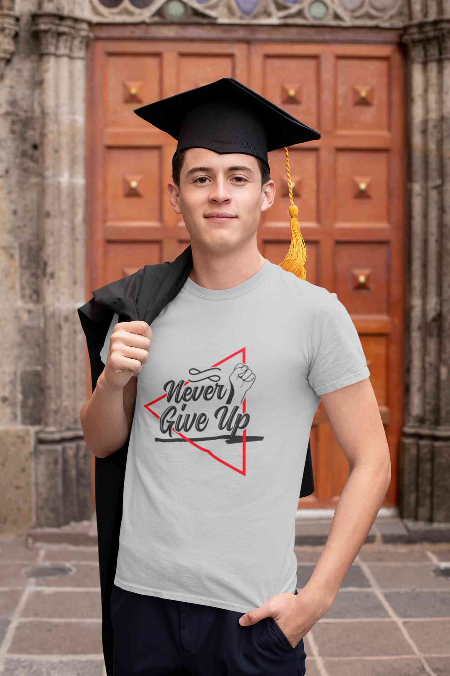 Never Give Up Mens Half Sleeves T-shirt- FunkyTeesClub