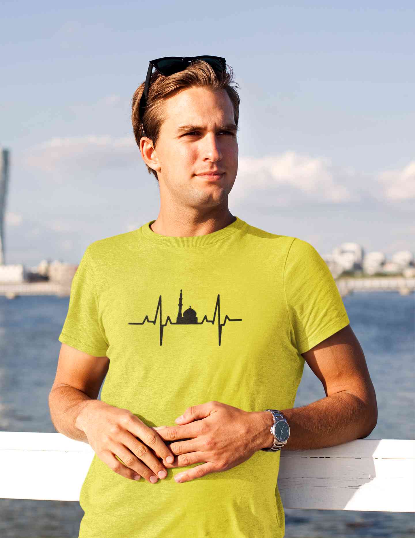 Muslim Heartbeat Islamic Mosque Worship Place Mens Half Sleeves T-shirt- FunkyTeesClub
