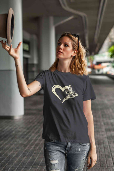Heart Butterfly Vector Women Half Sleeves T-shirt- FunkyTeesClub