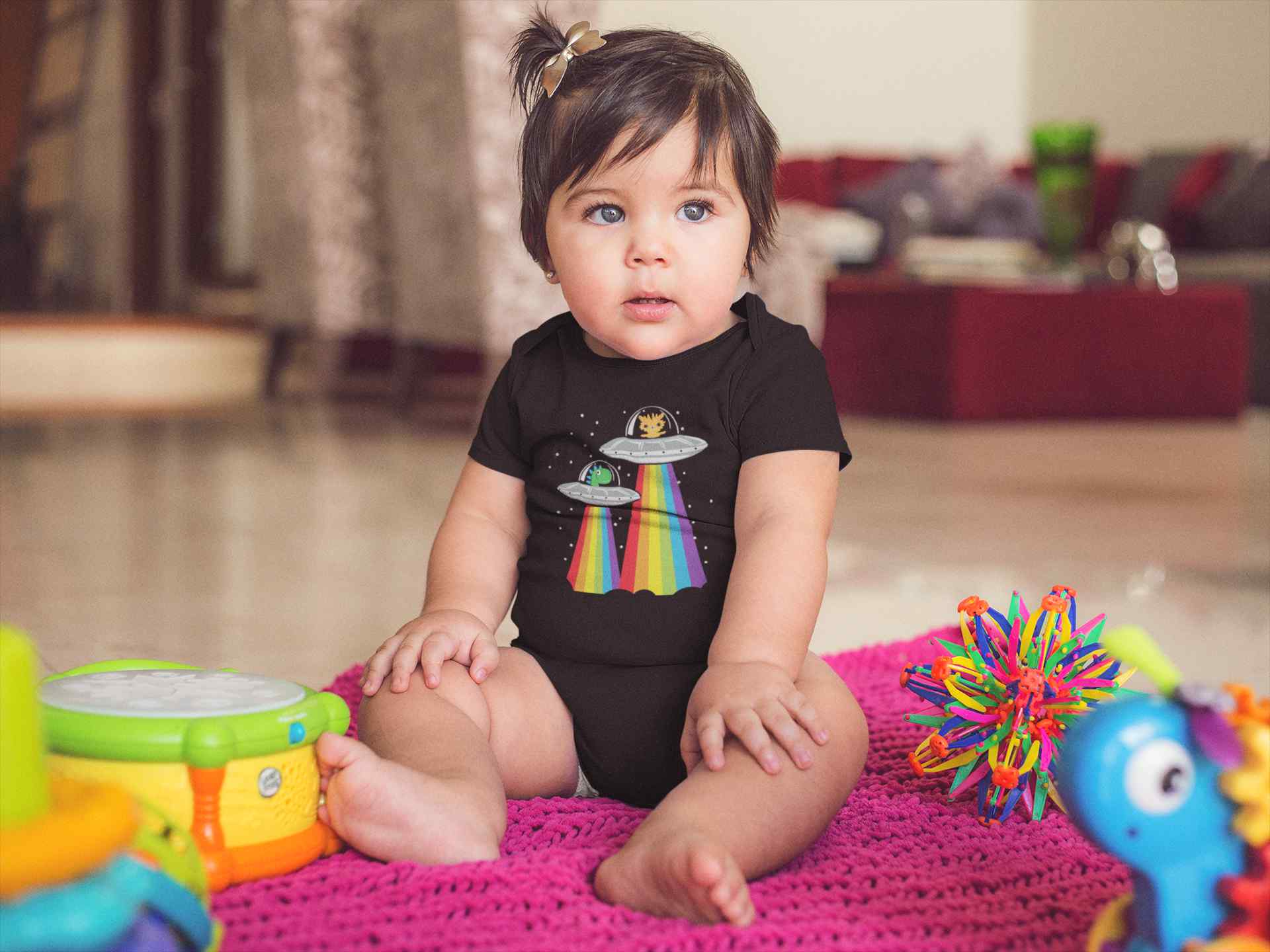 Rainbow Spaceship Cartoon Rompers for Baby Girl- FunkyTeesClub