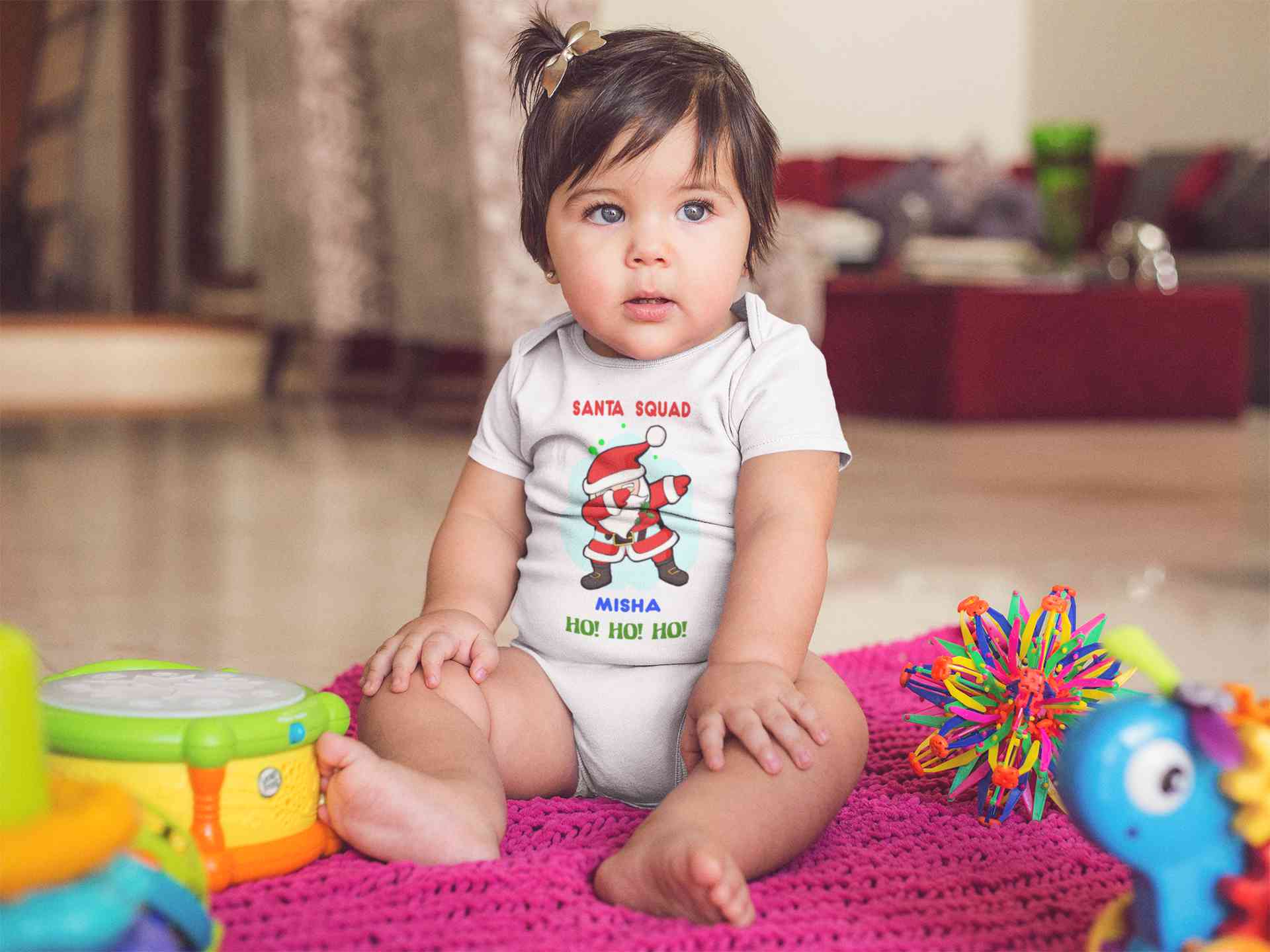 Customized Name Santa Squad Ho Ho Ho Christmas Rompers for Baby Girl- FunkyTeesClub