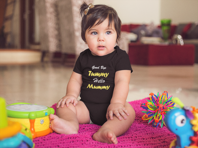 Good Bye Tummy Hello Mummy Black Rompers for Baby Girl - FunkyTeesClub