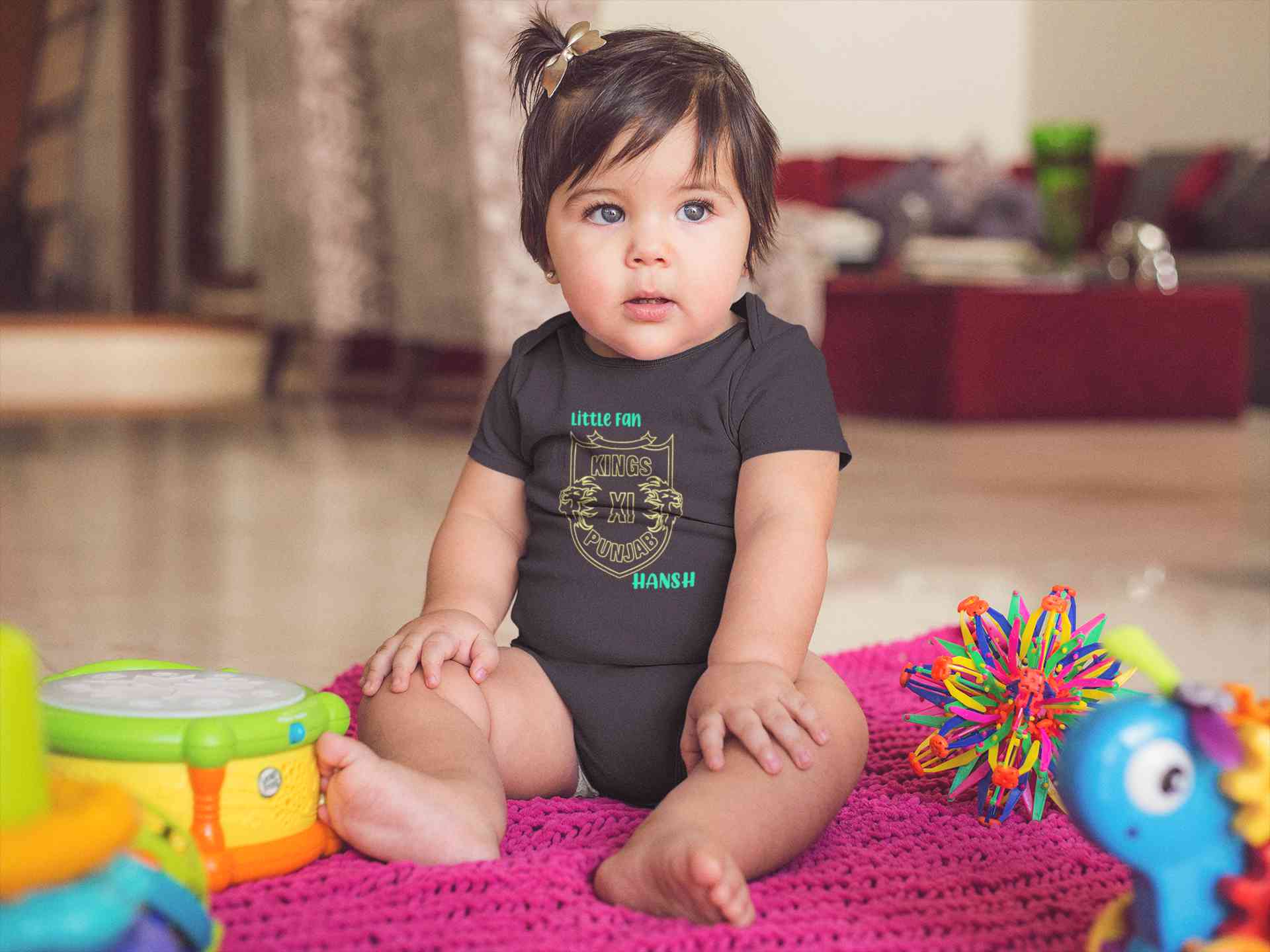 Custom Name IPL PBKS Punjab Super Kings Little Fan Rompers for Baby Girl- FunkyTeesClub