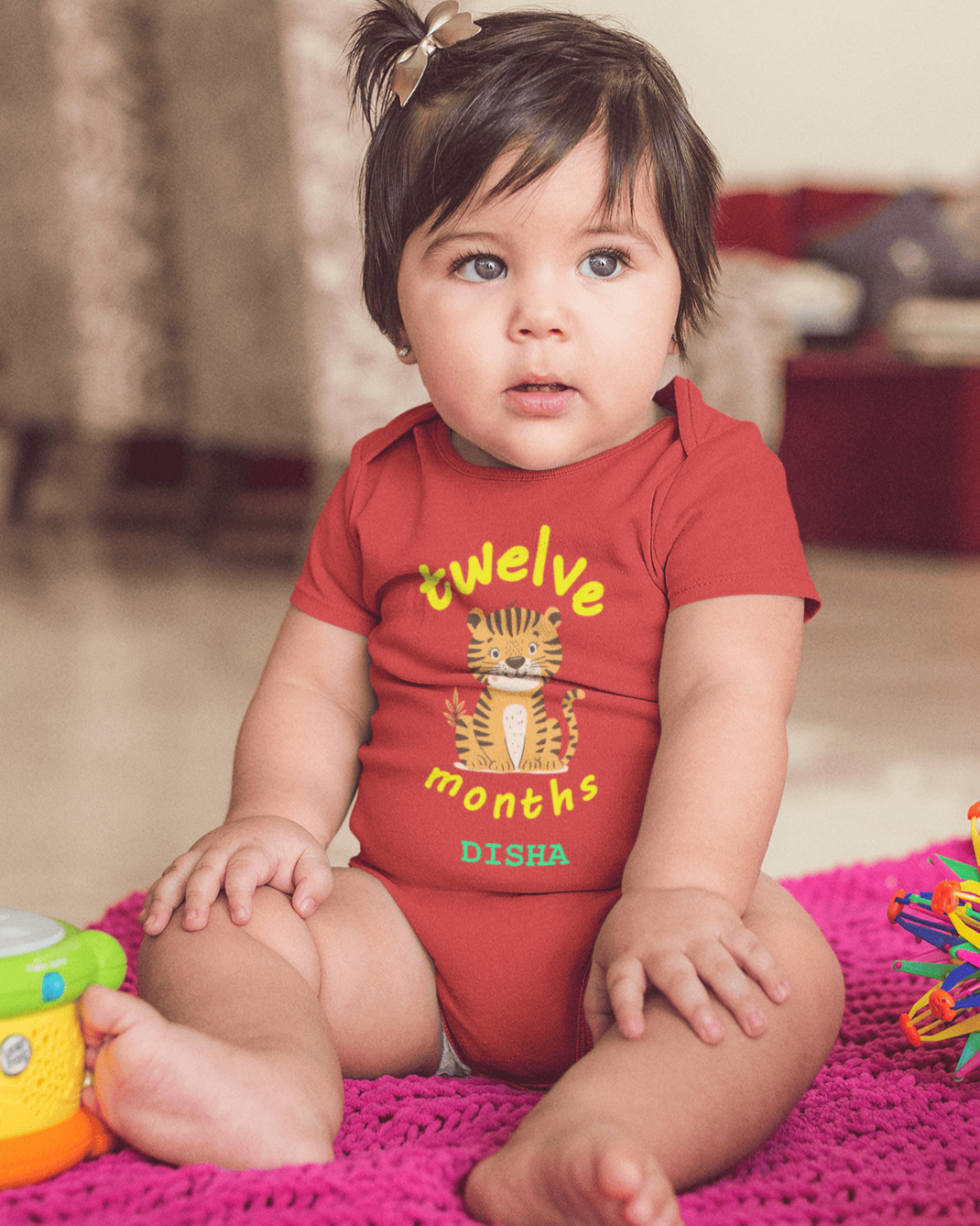 Custom Name Twelve Month Rompers for Baby Girl- FunkyTeesClub