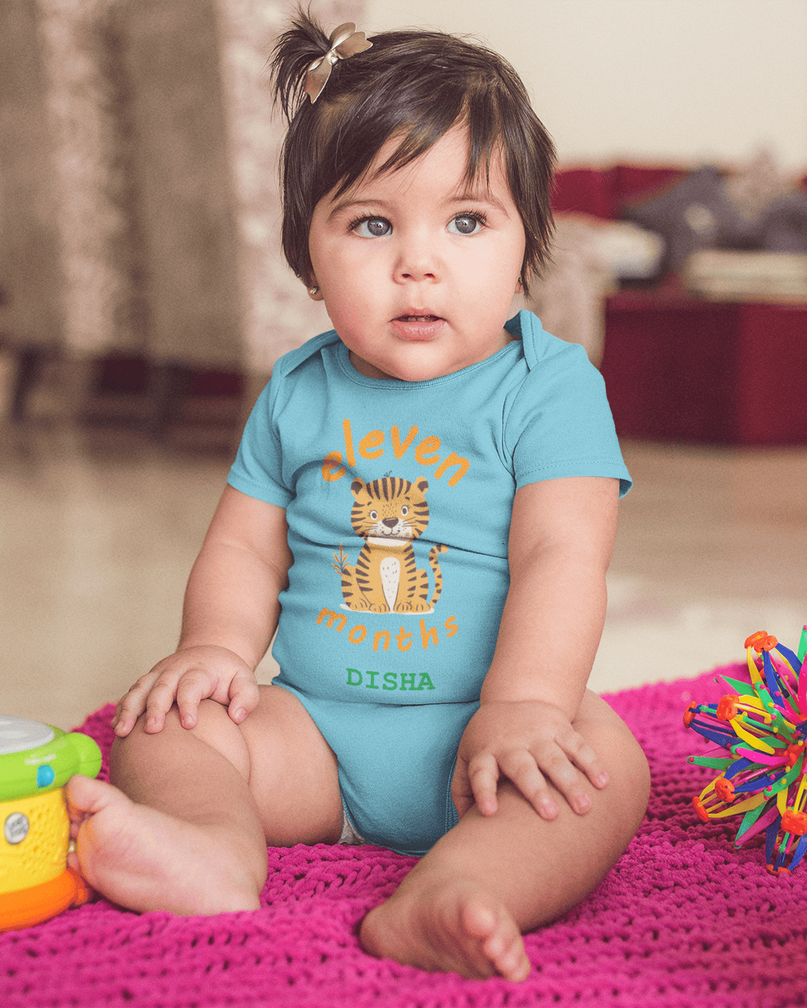 Custom Name Eleven Month Rompers for Baby Girl- FunkyTeesClub