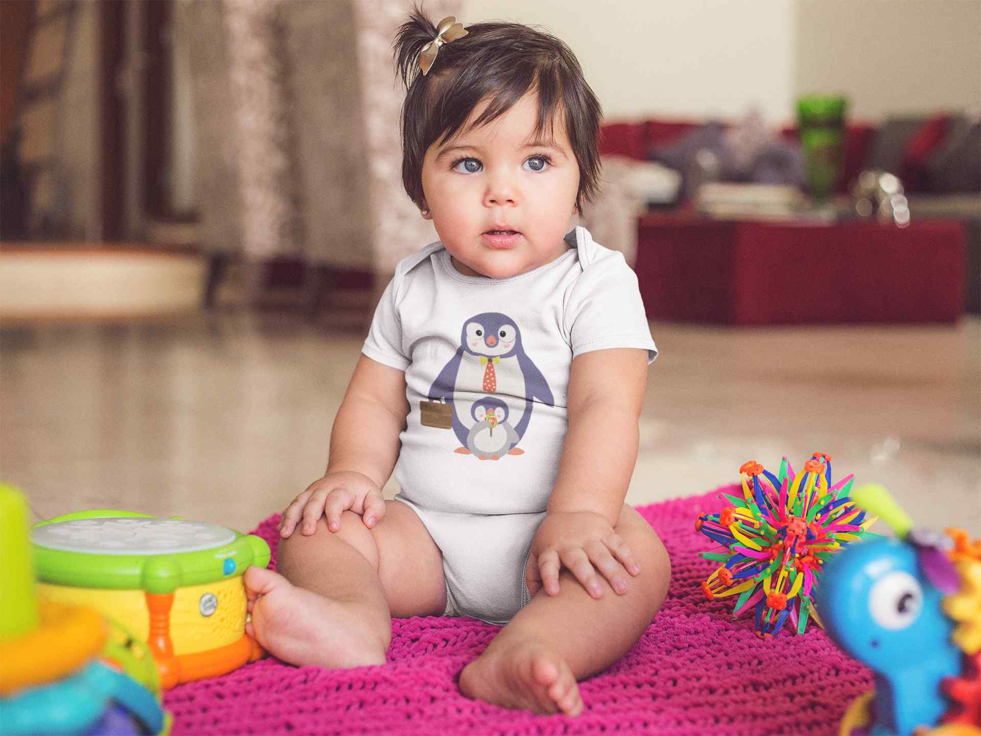 Papa And Baby Penguin Cartoon Rompers for Baby Girl- FunkyTeesClub