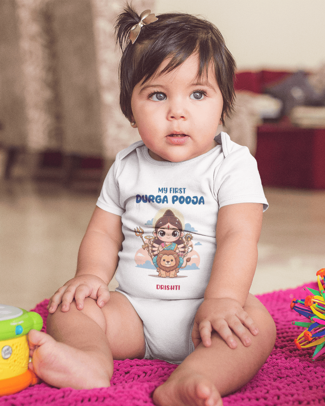 Custom Name My First Durga Pooja Navratri Rompers for Baby Girl- FunkyTeesClub