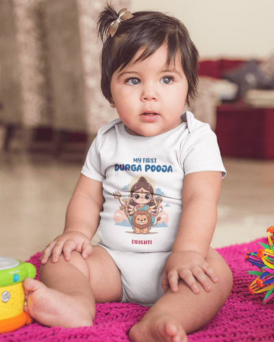 Custom Name My First Durga Pooja Navratri Rompers for Baby Girl- FunkyTeesClub