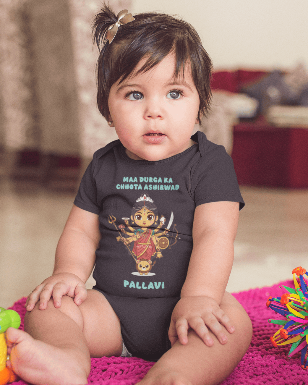 Custom Name Maa Durga ka Chota Ashirwad Navratri Rompers for Baby Girl- FunkyTeesClub