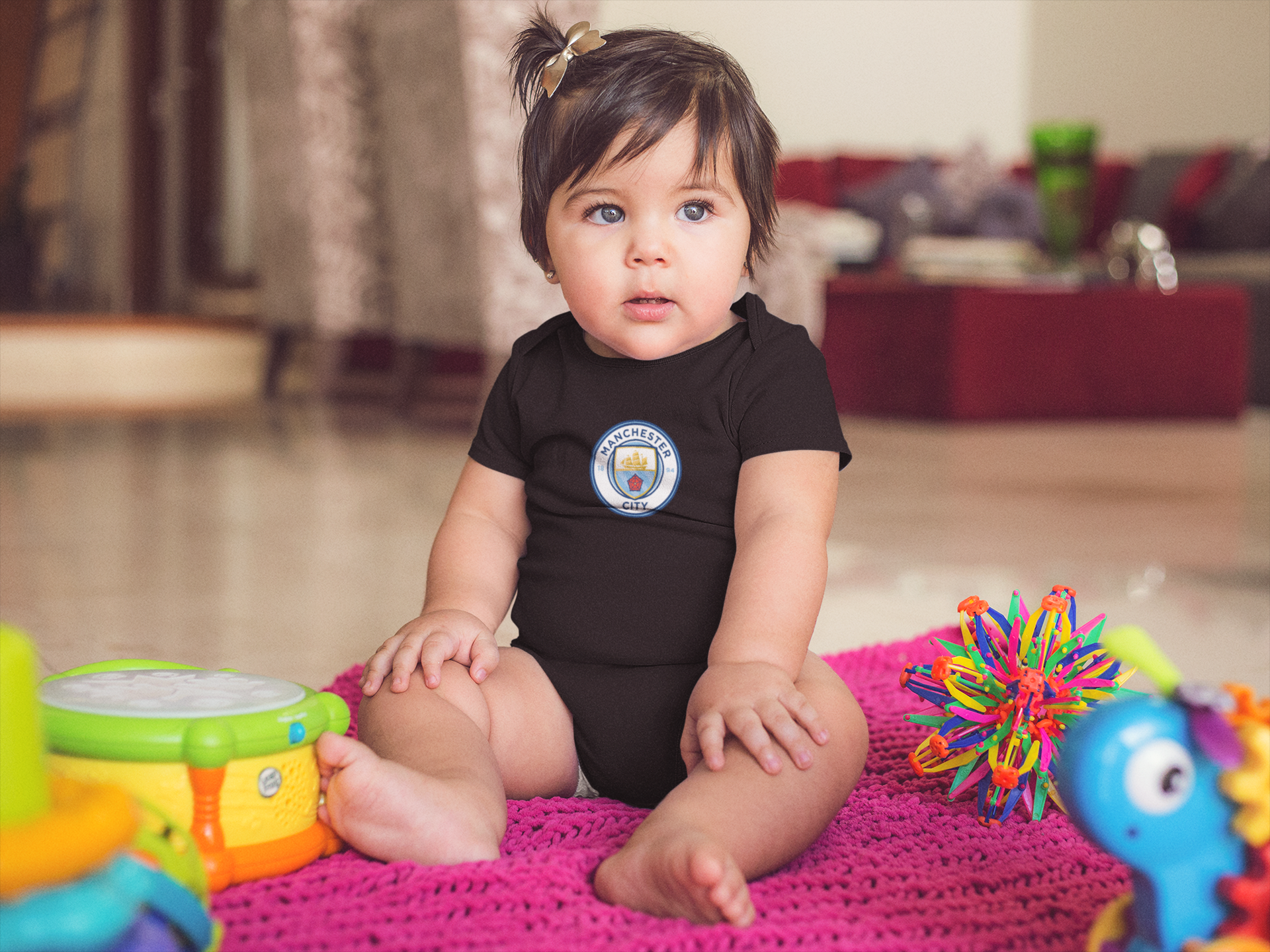 Manchester City Black Rompers for Baby Girl - FunkyTeesClub