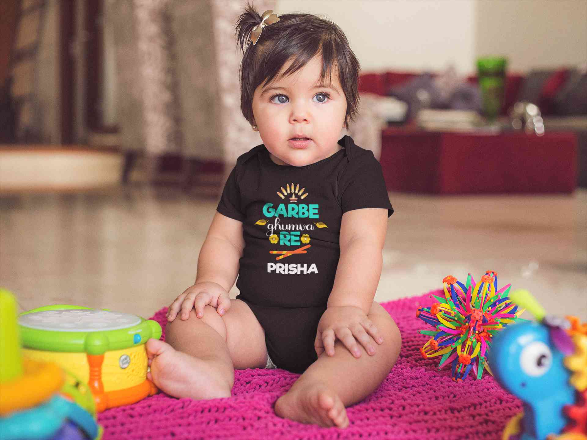 Custom Name Garbe Ghumva Re Navratri Rompers for Baby Girl- FunkyTeesClub