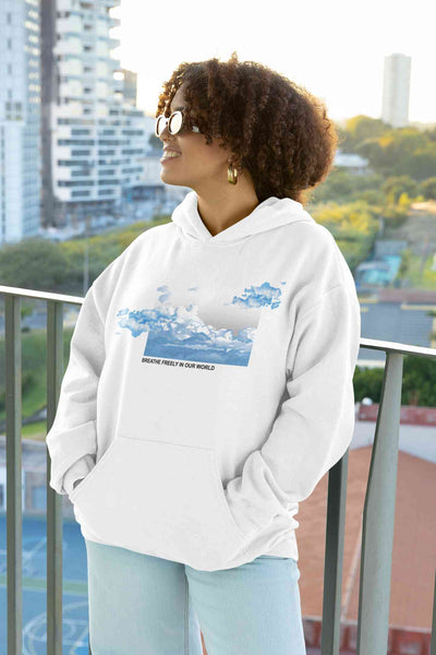 Cloud And Slogan Print Hoodies for Women-FunkyTeesClub
