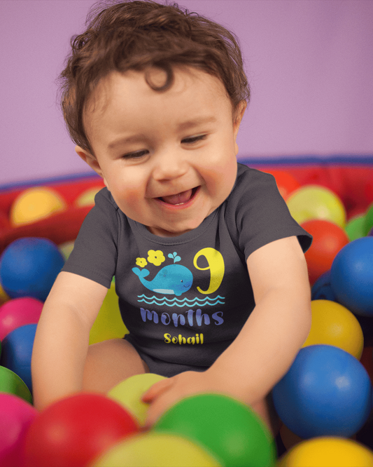 Custom Name Ninth Month Rompers for Baby Boy- FunkyTeesClub