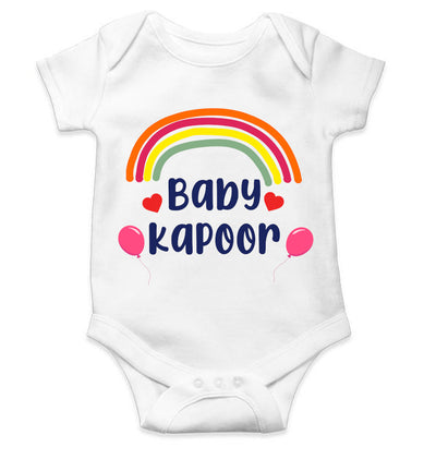 Custom Name Baby Surname Rainbow Design New Born Rompers for Baby Girl- FunkyTeesClub