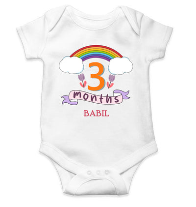 Custom Name Third Month Rompers for Baby Boy- FunkyTeesClub
