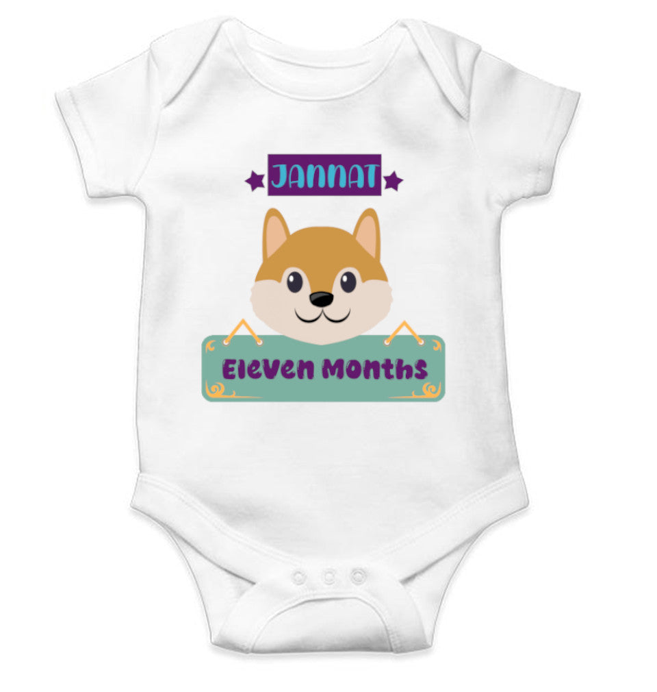 Custom Name Eleven Months Rompers for Baby Girl- FunkyTeesClub
