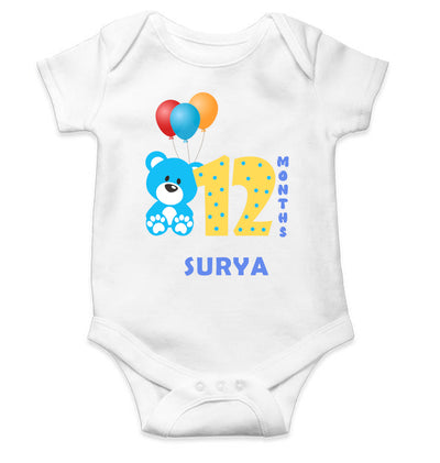Custom Name Twelve Month Rompers for Baby Boy- FunkyTeesClub