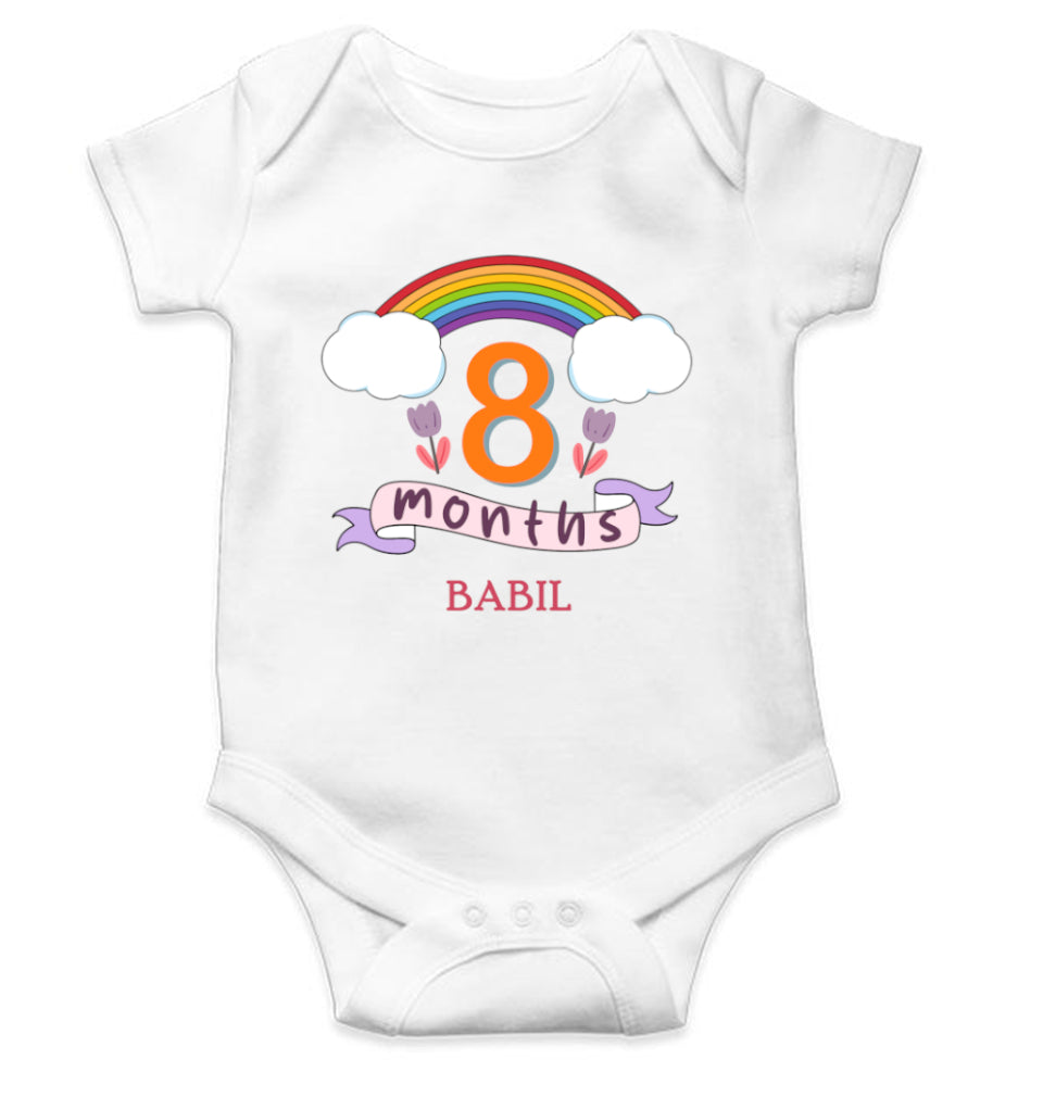 Custom Name Eighth Month Rompers for Baby Boy- FunkyTeesClub