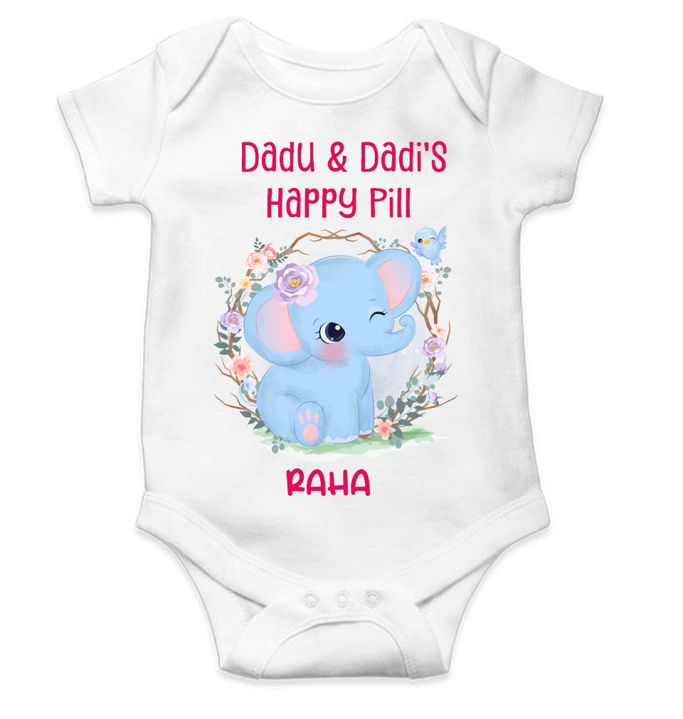 Custom Name Dada Dadis Happy Pill New Born Rompers for Baby Girl- FunkyTeesClub