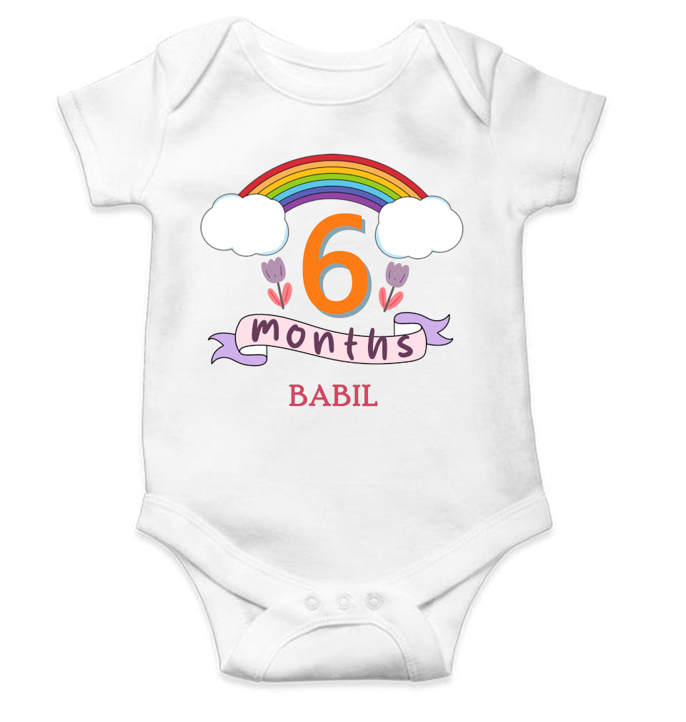 Custom Name Sixth Month Rompers for Baby Boy- FunkyTeesClub
