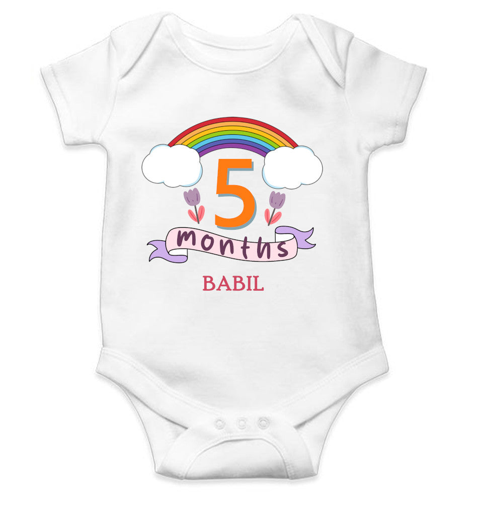 Custom Name Fifth Month Rompers for Baby Boy- FunkyTeesClub