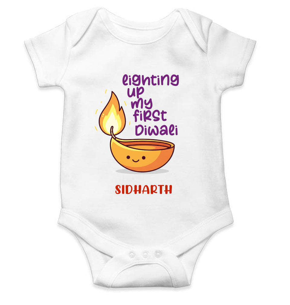 Custom Name Lighting Up My First Diwali Rompers for Baby Boy- FunkyTeesClub