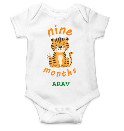Custom Name Nine Month Rompers for Baby Boy- FunkyTeesClub