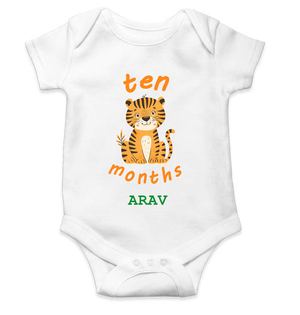 Custom Name Ten Month Rompers for Baby Boy- FunkyTeesClub