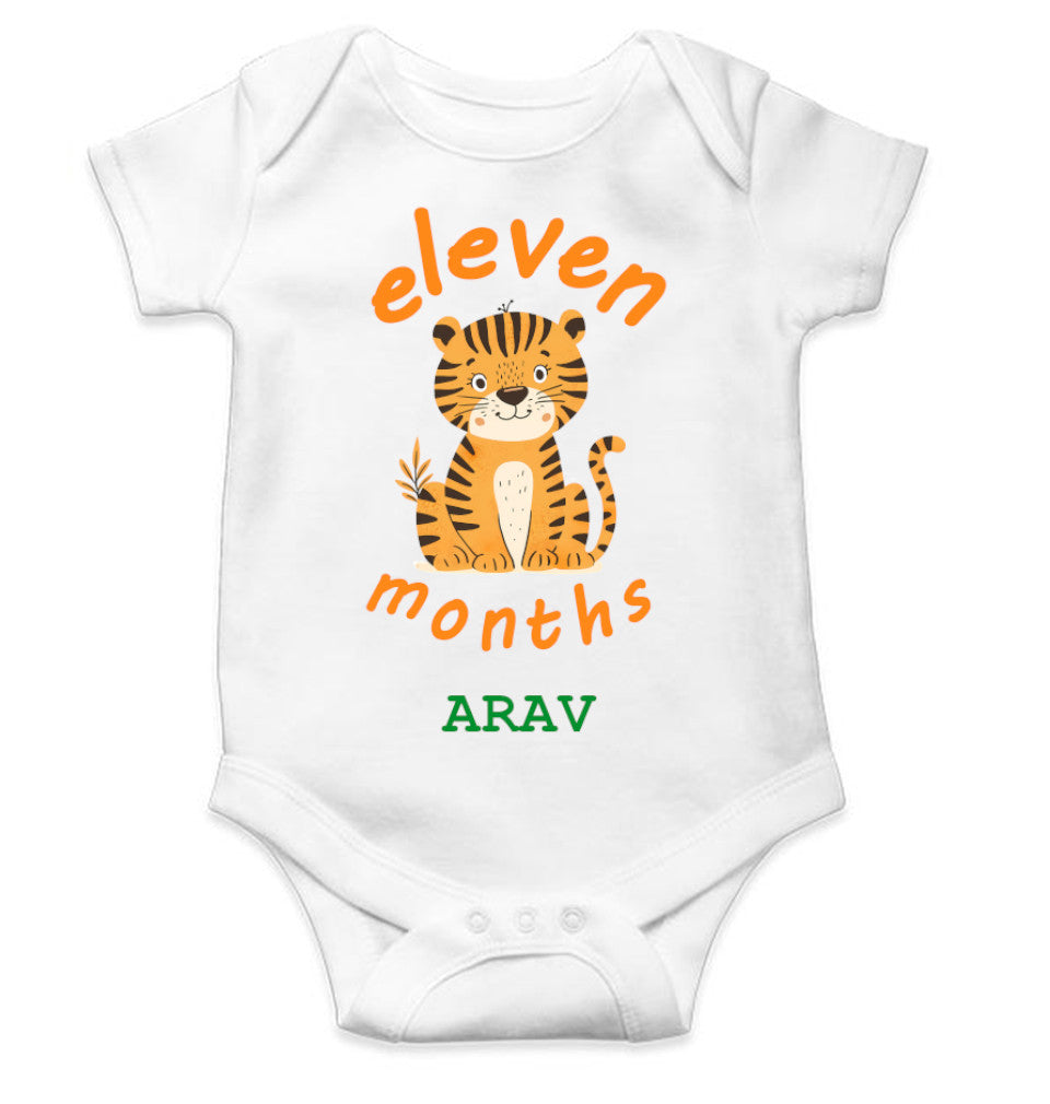 Custom Name Eleven Month Rompers for Baby Boy- FunkyTeesClub