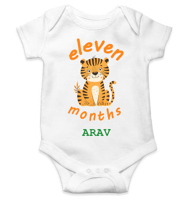 Custom Name Eleven Month Rompers for Baby Boy- FunkyTeesClub