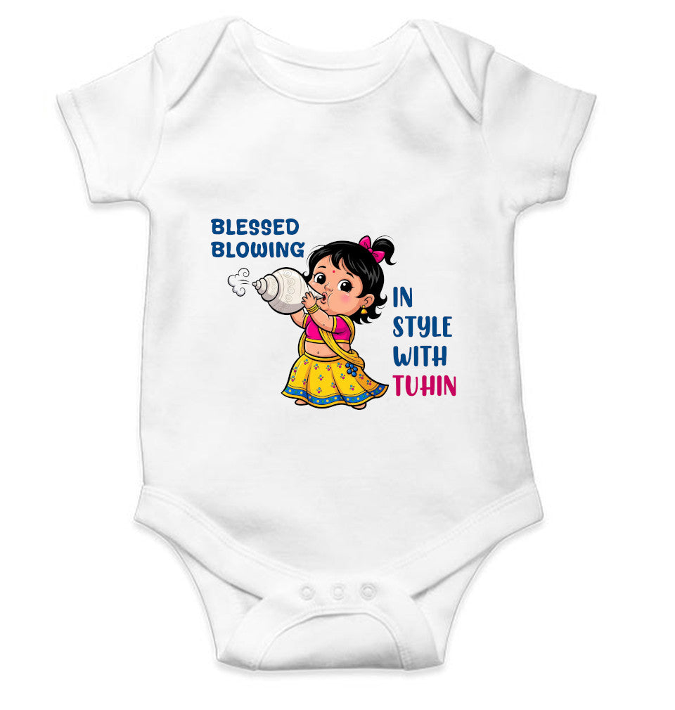 Blessed Blowing Durga Pooja Rompers for Baby Girl- FunkyTeesClub
