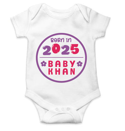 Custom Name Baby Surname And Year New Born Rompers for Baby Girl- FunkyTeesClub