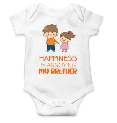 Happiness Is Annoying My Brother Rakshabandhan Rompers for Baby Girl- FunkyTeesClub