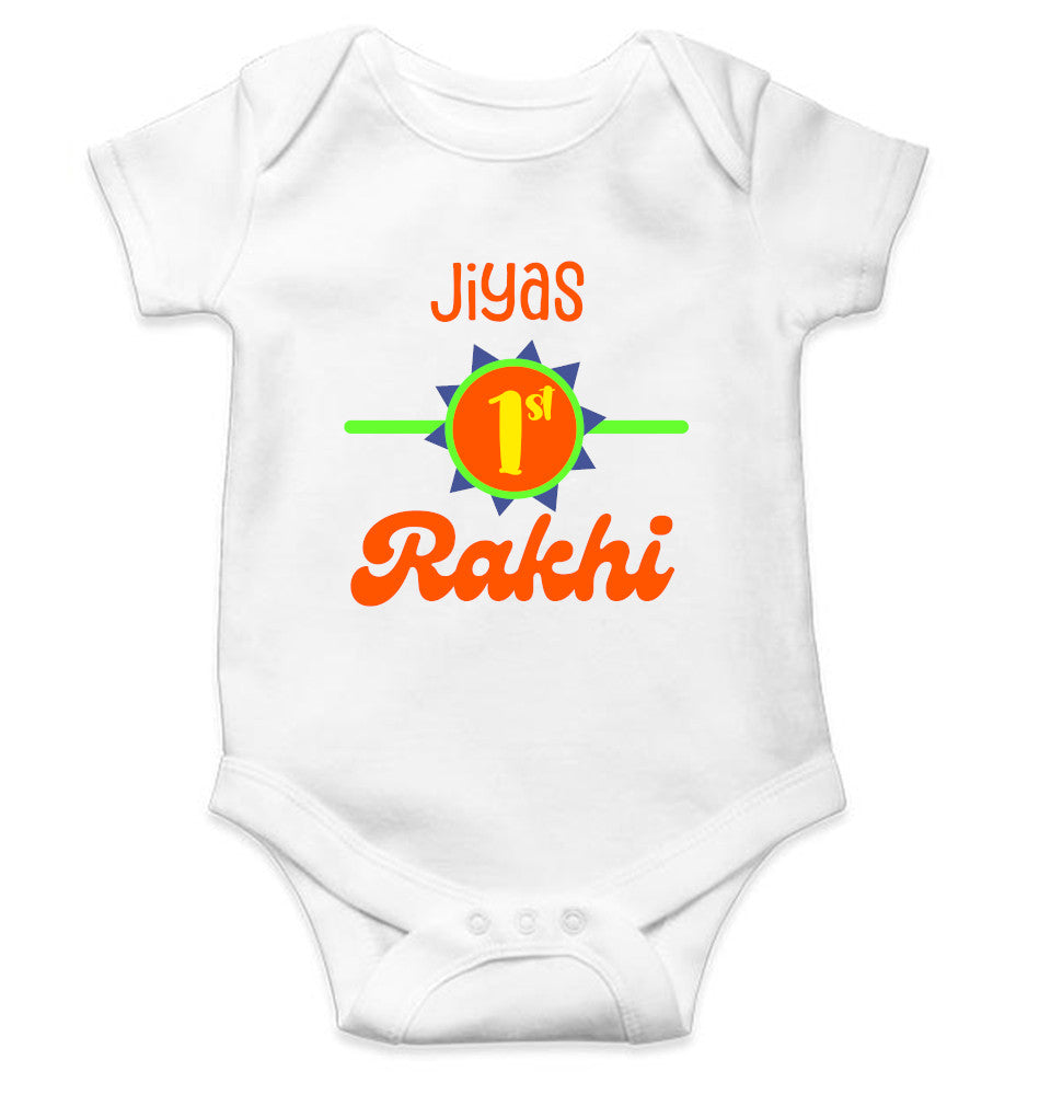 Custom Name My First Rakhi Rakshabandhan Rompers for Baby Girl- FunkyTeesClub